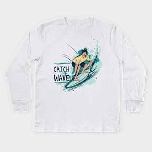 Catch The Wave surfing and summer collection Kids Long Sleeve T-Shirt